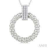 1/4 Ctw Bold Basket Weave Circle Round Cut Diamond Fashion Pendant With Chain in 14K White Gold